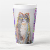手絵を描紫タキシード猫フローララテマグカップ カフェラテマグ (正面)