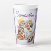 手絵を描紫タビー猫ラテマグガールズ カフェラテマグ (正面)