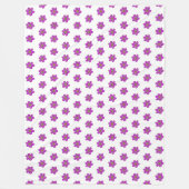 手絵を描紫花白色パターン フリースブランケット (正面)
