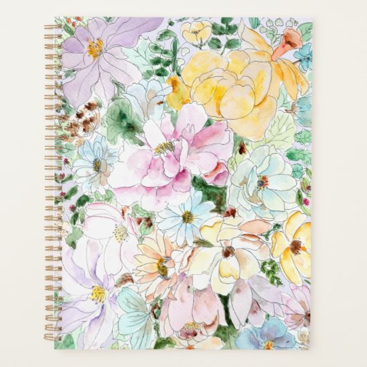 手絵を描紫・黄桃色の花 プランナー手帳 (正面)