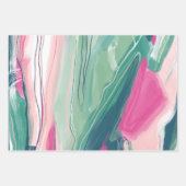 手絵を描絵を描抽象芸術の霜色の緑のピンク ラッピングペーパーシート (正面3)
