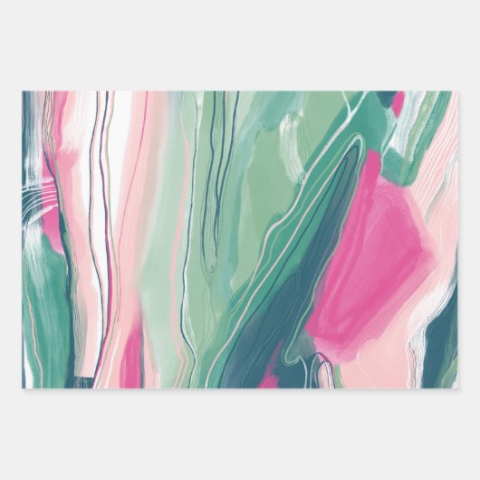 手絵を描絵を描抽象芸術の霜色の緑のピンク ラッピングペーパーシート (正面3)