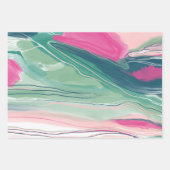手絵を描絵を描抽象芸術の霜色の緑のピンク ラッピングペーパーシート (正面2)