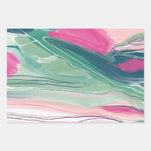 手絵を描絵を描抽象芸術の霜色の緑のピンク ラッピングペーパーシート (正面2)