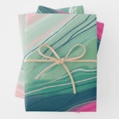 手絵を描絵を描抽象芸術の霜色の緑のピンク ラッピングペーパーシート (インサイチュ)