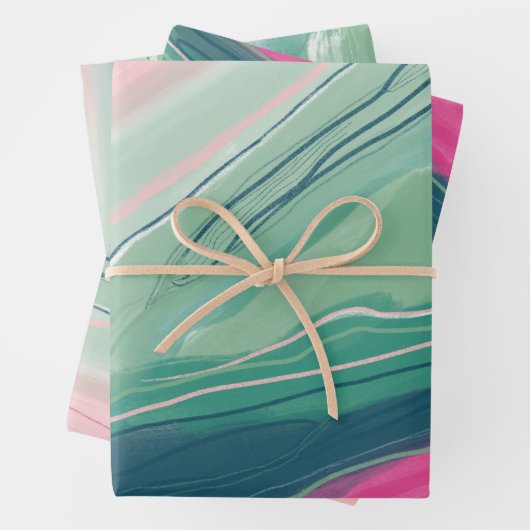 手絵を描絵を描抽象芸術の霜色の緑のピンク ラッピングペーパーシート (インサイチュ)