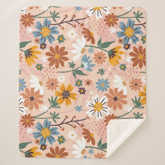 手絵を描花柄–23136 シェルパブランケット (正面)
