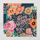 手絵を描花誕生日グリーティングカード (正面/裏面)