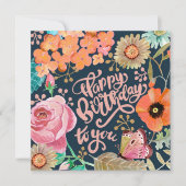 手絵を描花誕生日グリーティングカード (正面)