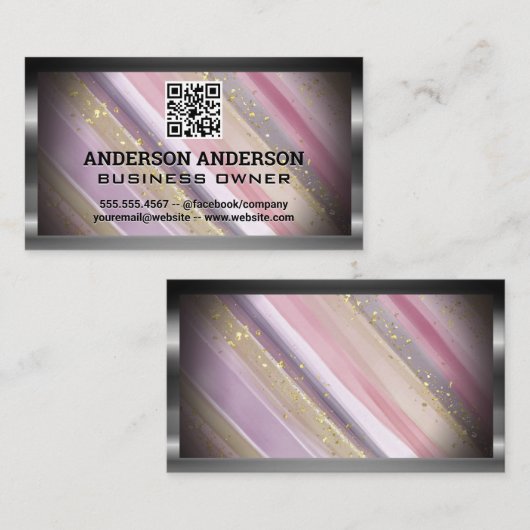 手絵を描芸術的 |金ゴールドフレーク | QRコード 名刺 (正面/裏面)
