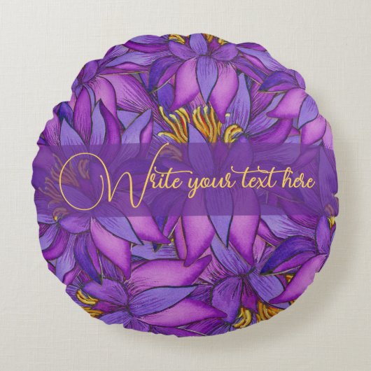 手絵を描蓮花 ラウンドクッション (正面)