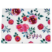 手絵を描赤とピンクのバラのパターン ラージペーパーバッグ (正面)