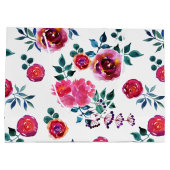 手絵を描赤とピンクのバラのパターン ラージペーパーバッグ (裏面)