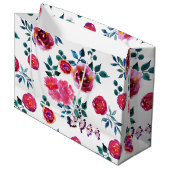 手絵を描赤とピンクのバラのパターン ラージペーパーバッグ (正面アングル)