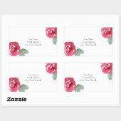 手絵を描赤ピンク水色バラ 長方形シール (シート)