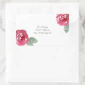 手絵を描赤ピンク水色バラ 長方形シール (バッグ)