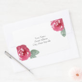 手絵を描赤ピンク水色バラ 長方形シール (封筒)