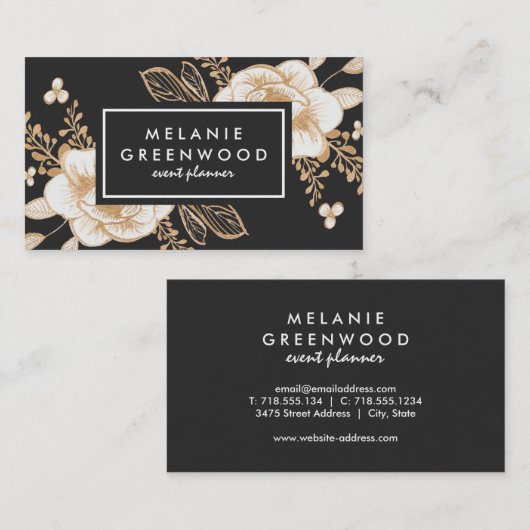 手絵を描金ゴールド絵を描ファワーズカード 名刺 (正面/裏面)