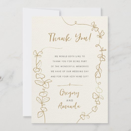 手絵を描金ゴールド離れフレームありがとう 招待状 (正面)