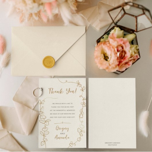手絵を描金ゴールド離れフレームありがとう 招待状