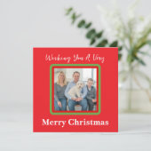 手絵を描雪冬の木の赤いフォトカード シーズンカード (スタンド正面)