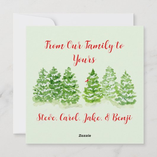 手絵を描雪冬の木の赤いフォトカード シーズンカード (裏面)