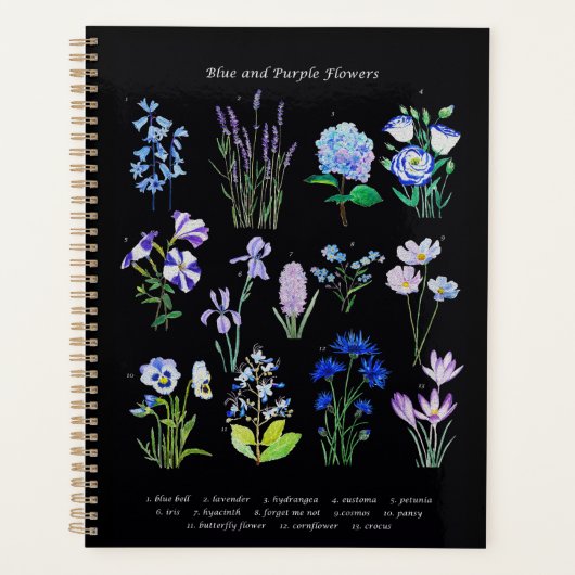 手絵を描青と紫の花コレクション プランナー手帳 (正面)