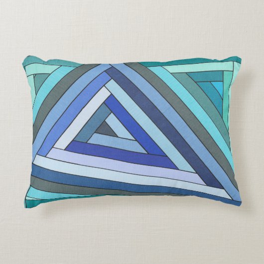 手絵を描青幾何三角形デザイン アクセントクッション (正面)