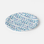 手絵を描青水色の波模様 ペーパープレート (アングル)