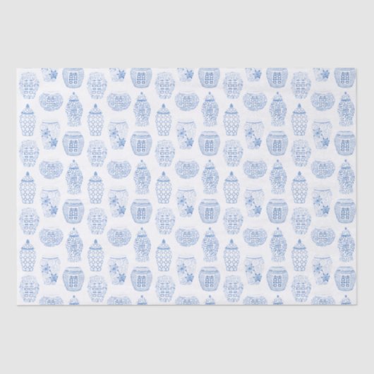 手絵を描青白生姜の中国の器 薄葉紙 (正面)