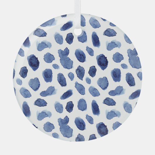 手絵を描、青い水色の汚れ。 ガラスオーナメント (正面)