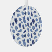 手絵を描、青い水色の汚れ。 ガラスオーナメント (正面右)