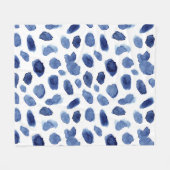 手絵を描、青い水色の汚れ。 フリースブランケット (正面(横))