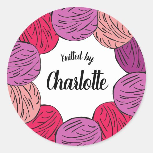 手編みのウールボールのギフトまたは製品 ラウンドシール (正面)