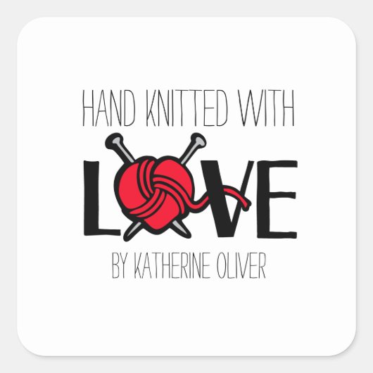 手編みニットの赤いウールギフトシール ラウンドシール (正面)