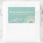 手編みニットティール(緑がかった色)クリームギフトシール 長方形シール (バッグ)