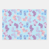 手編み靴下タイル模様ブルー ラッピングペーパーシート (正面)