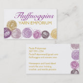 手織りかぎ針編みを編む紫色の金ゴールドヤーンの球 名刺 (正面/裏面)