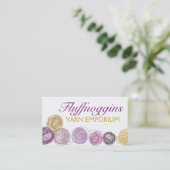 手織りかぎ針編みを編む紫色の金ゴールドヤーンの球 名刺 (スタンド正面)