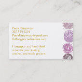 手織りかぎ針編みを編む紫色の金ゴールドヤーンの球 名刺 (裏面)