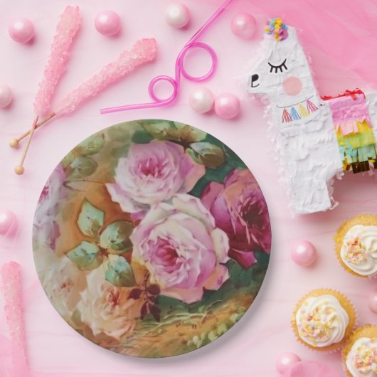 手色彩の鮮やかアンティークスタイルバラ誕生日結婚の ペーパープレート (パーティー)