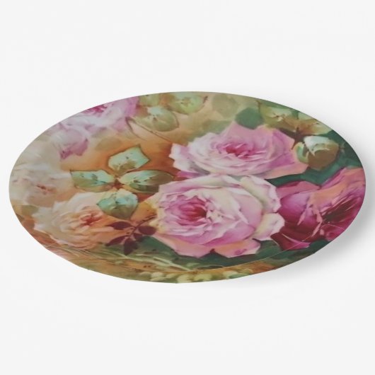 手色彩の鮮やかアンティークスタイルバラ誕生日結婚の ペーパープレート (アングル)