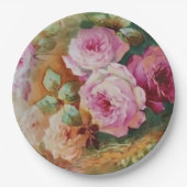 手色彩の鮮やかアンティークスタイルバラ誕生日結婚の ペーパープレート (正面)