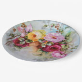手色彩の鮮やかアンティークスタイルバラ誕生日結婚の ペーパープレート (アングル)