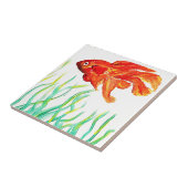 手色彩の鮮やかオレンジ金魚 タイル (側面)