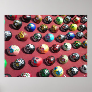 手色彩の鮮やかカラフルスカル ポスター