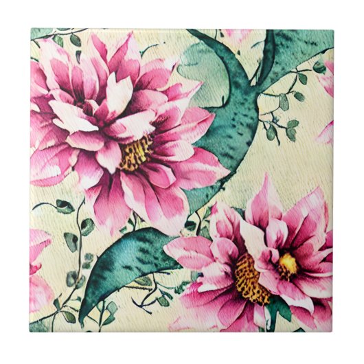 手色彩の鮮やかモダンアートヴィンテージかわいいフローラ タイル (正面)