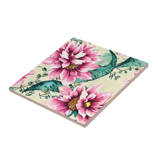 手色彩の鮮やかモダンアートヴィンテージかわいいフローラ タイル (側面)