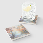 手色彩の鮮やかモダンオレンジ色の黄色い茶色の木 ストーンコースター (横)