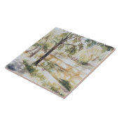 手色彩の鮮やか夏の水色の緑の木川 タイル (側面)